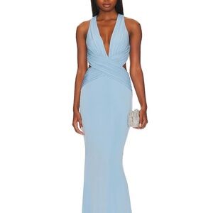 Katie May Sky Blue Plunge Halter Prom Gown